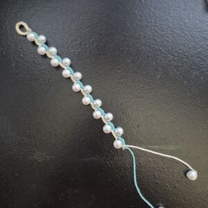 Pearl Beaded Bracelet with Blue Accents